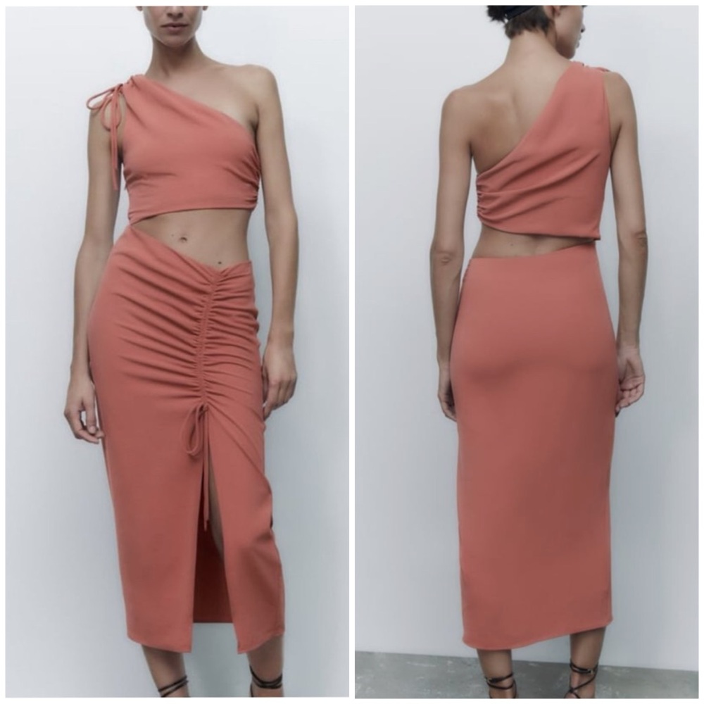 Zara Draped Asymmetric One Shoulder Midi Dress Size S